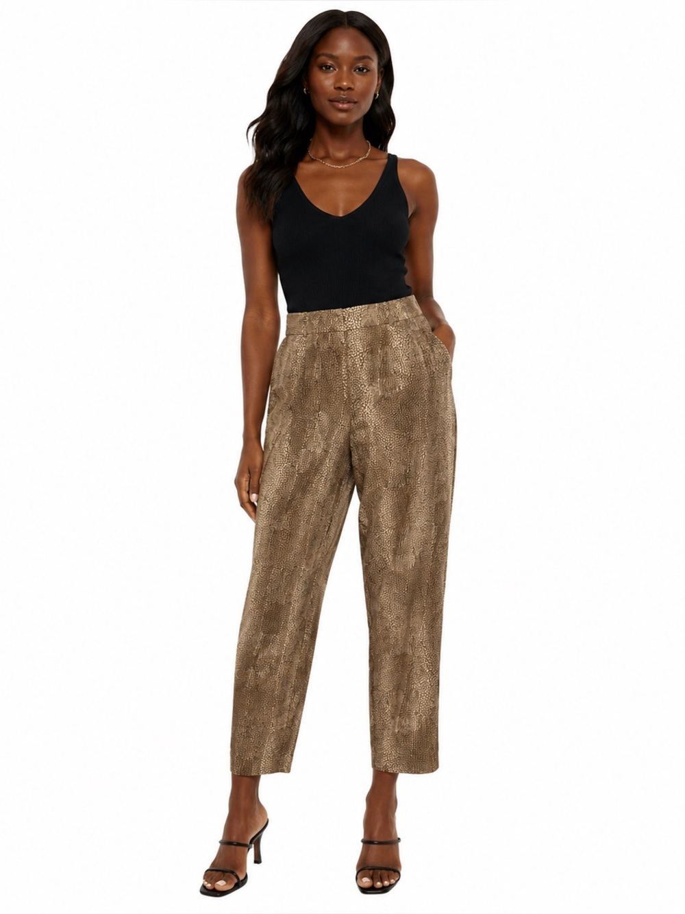 SLB Brown Snake Print Silk Ankle Pants High Rise Lined Women Size 8